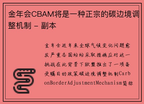 金年会CBAM将是一种正宗的碳边境调整机制 - 副本